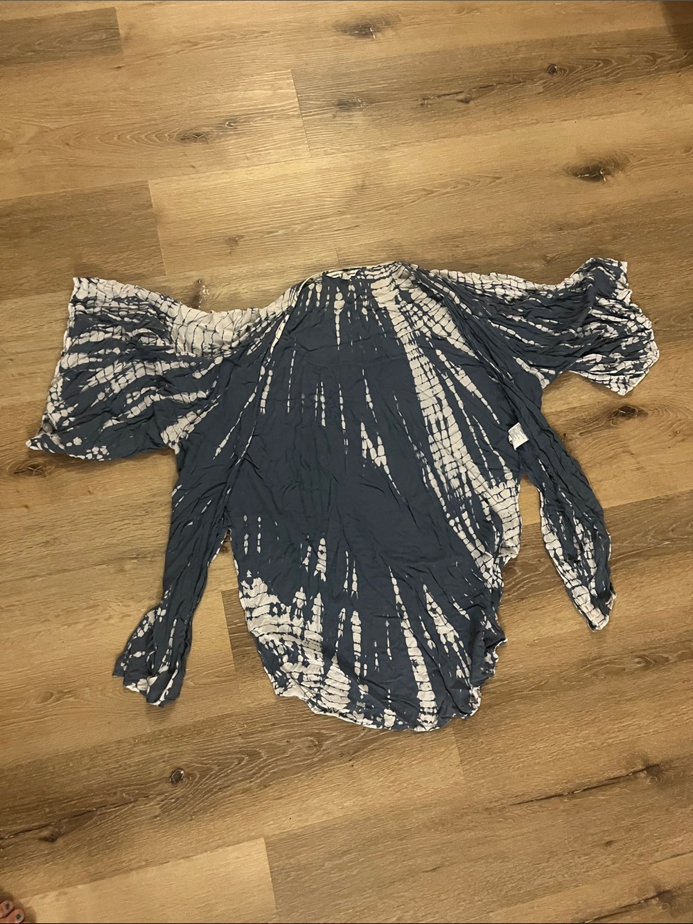 American Eagle Outfitters Navy and White Tie-Dye Off-Shoulder Tunic